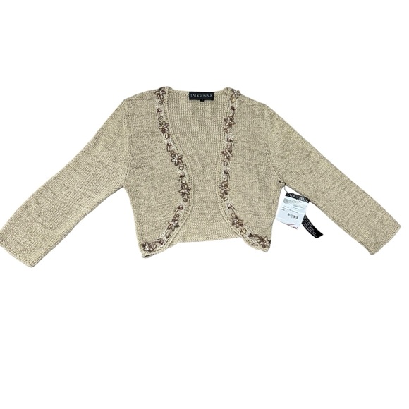 VTG Y2K Talk The Walk NWT Beaded Jewel Trim Cropped Knit Cardigan Sz L Ethereal - Picture 3 of 10